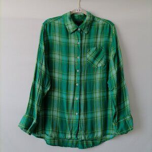 Lane Bryant Womens Green Chest Pocket Hi Low Hem Plaid Button UP Shirt Size 18